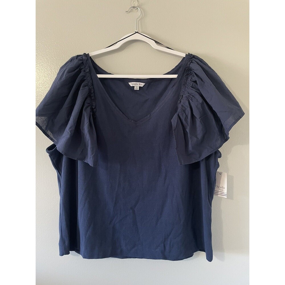 Ophelia Roe Women’s Plus 3X V Neck Navy Blue Butterfly Sleeves NEW